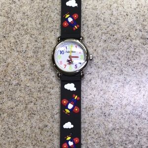 Children’s Watch black with Planes and clouds